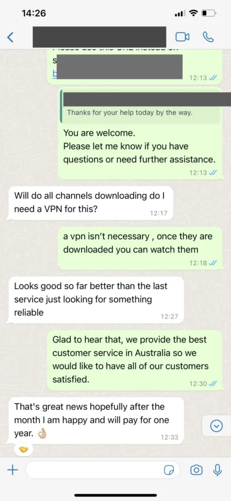 Tvnexu WhatsApp customer review screenshot 3